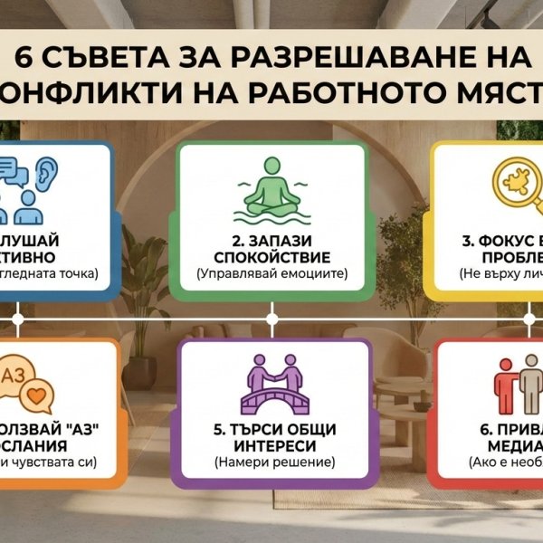 Шест съвета как да разрешите конфликт на работното място (какво ново през 2026 г.)*